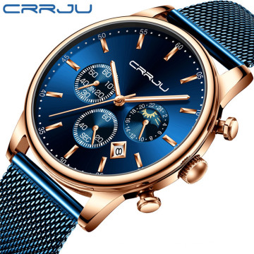 Le nouveau CRRJU 2266 personnalité décontractée vente chaude montre pour hommes mode populaire étudiant bande en acier montre à quartz